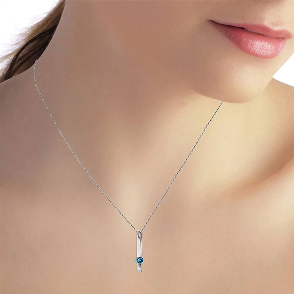 0.25 Carat 14K Solid White Gold Mysterious Ways Blue Topaz Necklace
