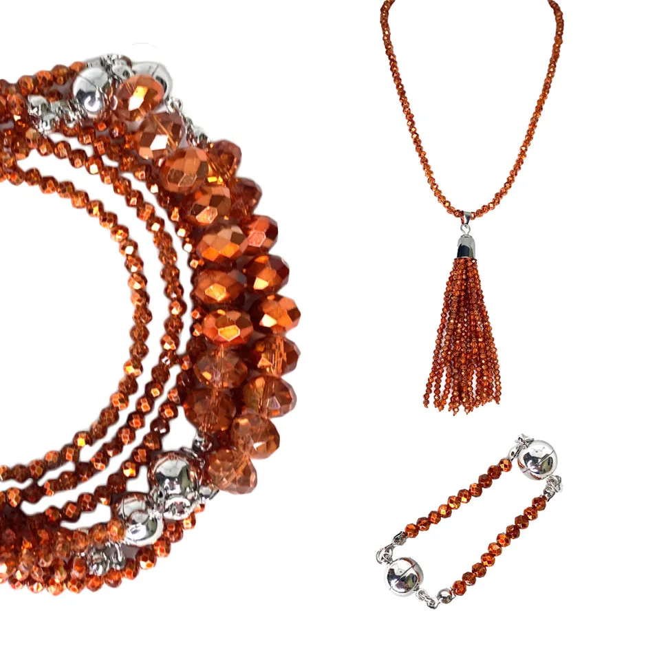 10 Way BUNDLE  - Orange Copper Crystal (Includes 10 Way Necklace, Tassel & Mini Connectors)