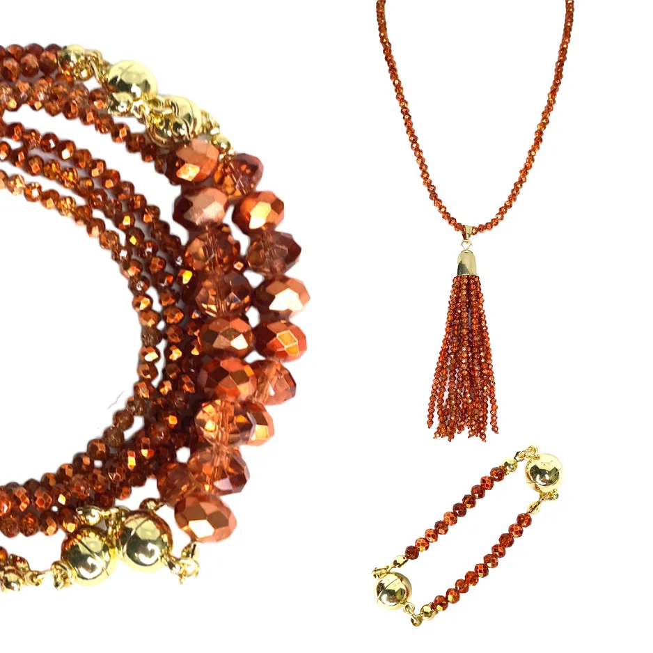 10 Way BUNDLE  - Orange Copper Crystal (Includes 10 Way Necklace, Tassel & Mini Connectors)