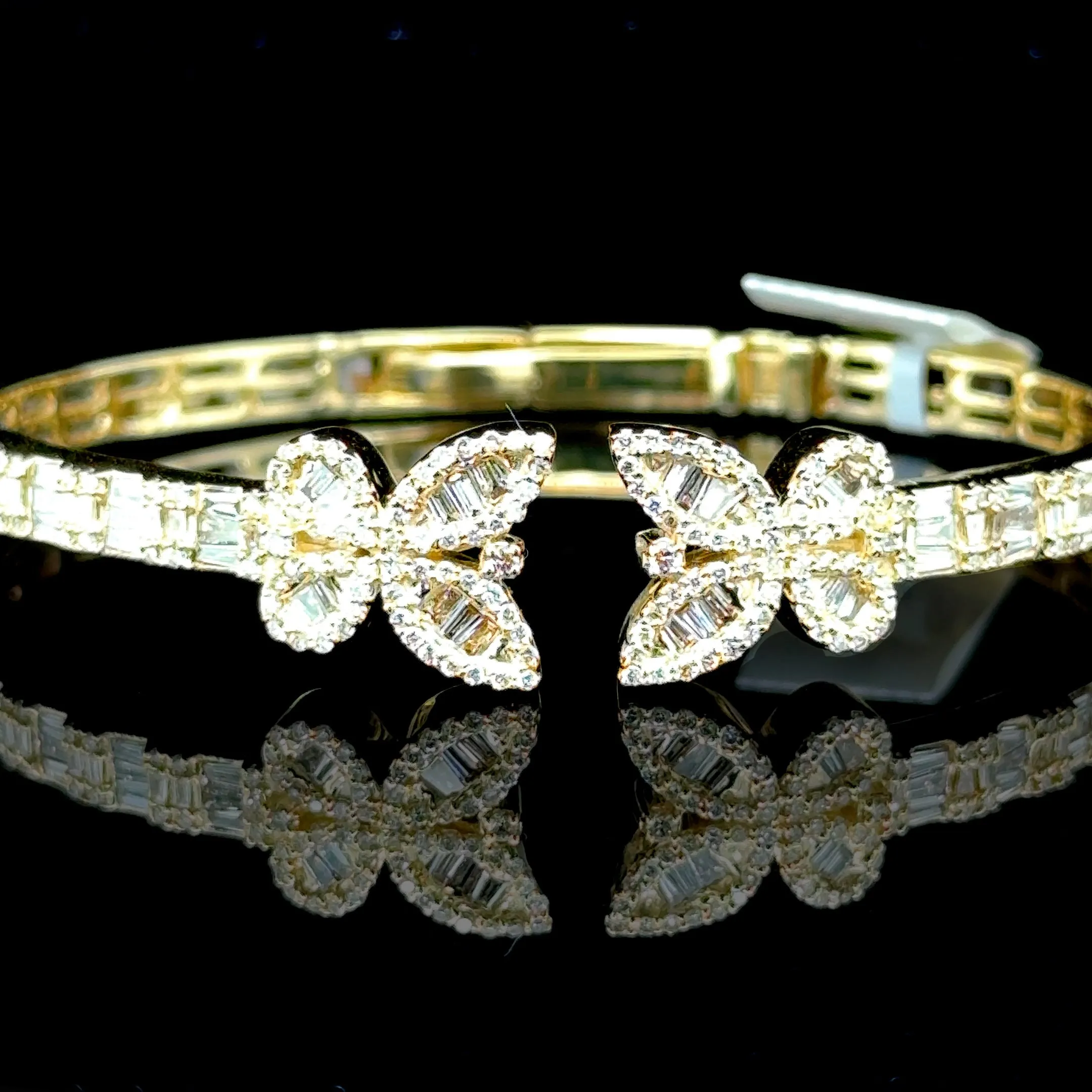 10K Yellow Gold Diamond Butterfly Bangle (2.19ct)