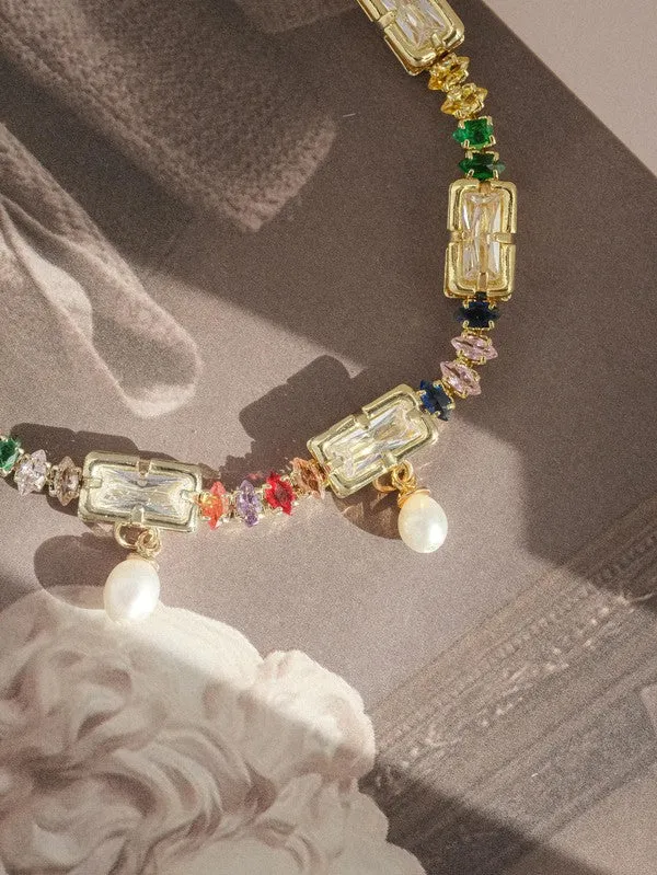 14K Bracelet with Oval Gemstone and Pearl