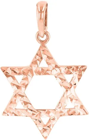 14K Rose Gold Hebrew Star of David Charm Pendant with Textured Finish