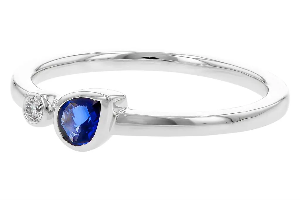 14K White Gold 0.28ctw Pear Blue Sapphire & Diamond Ring by Allison Kaufman