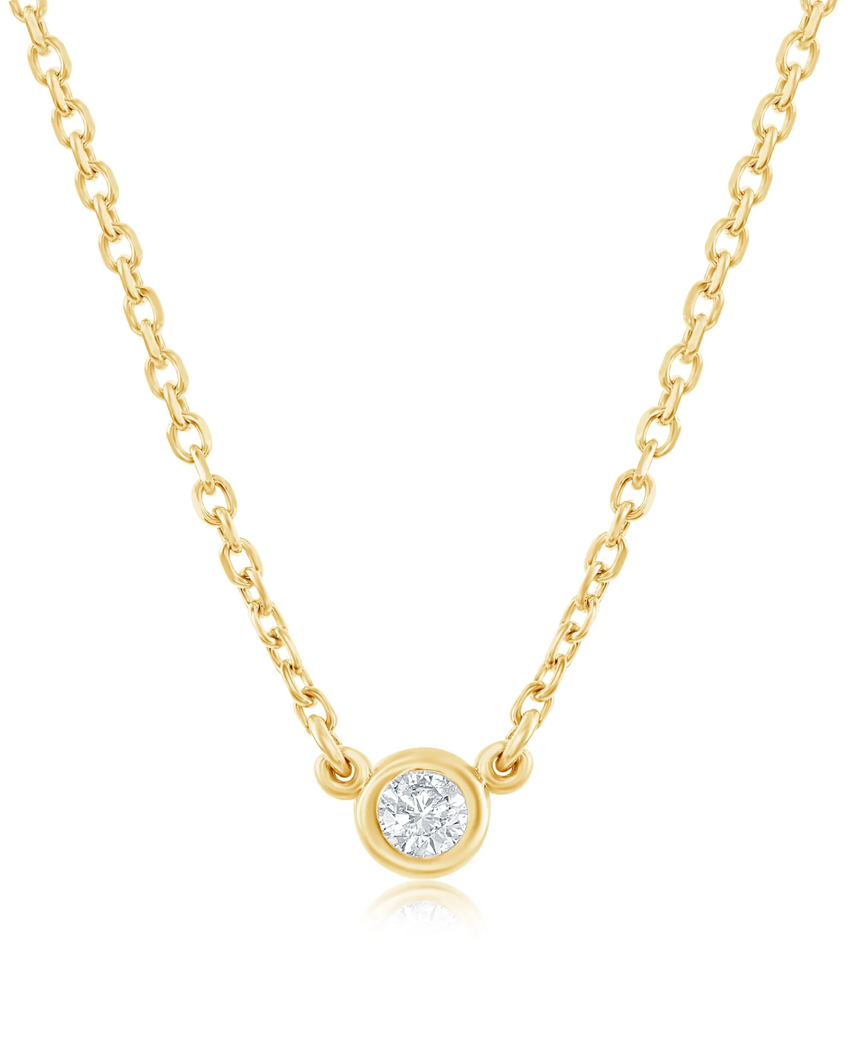 14K Yellow Gold Bezel-Set Diamond Solitaire Necklace - 0.05ct, G, SI1, 18-Inch Chain