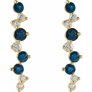 14K Yellow Gold Blue Sapphire & Diamond Earrings – 1/10 CTW Natural Elegance