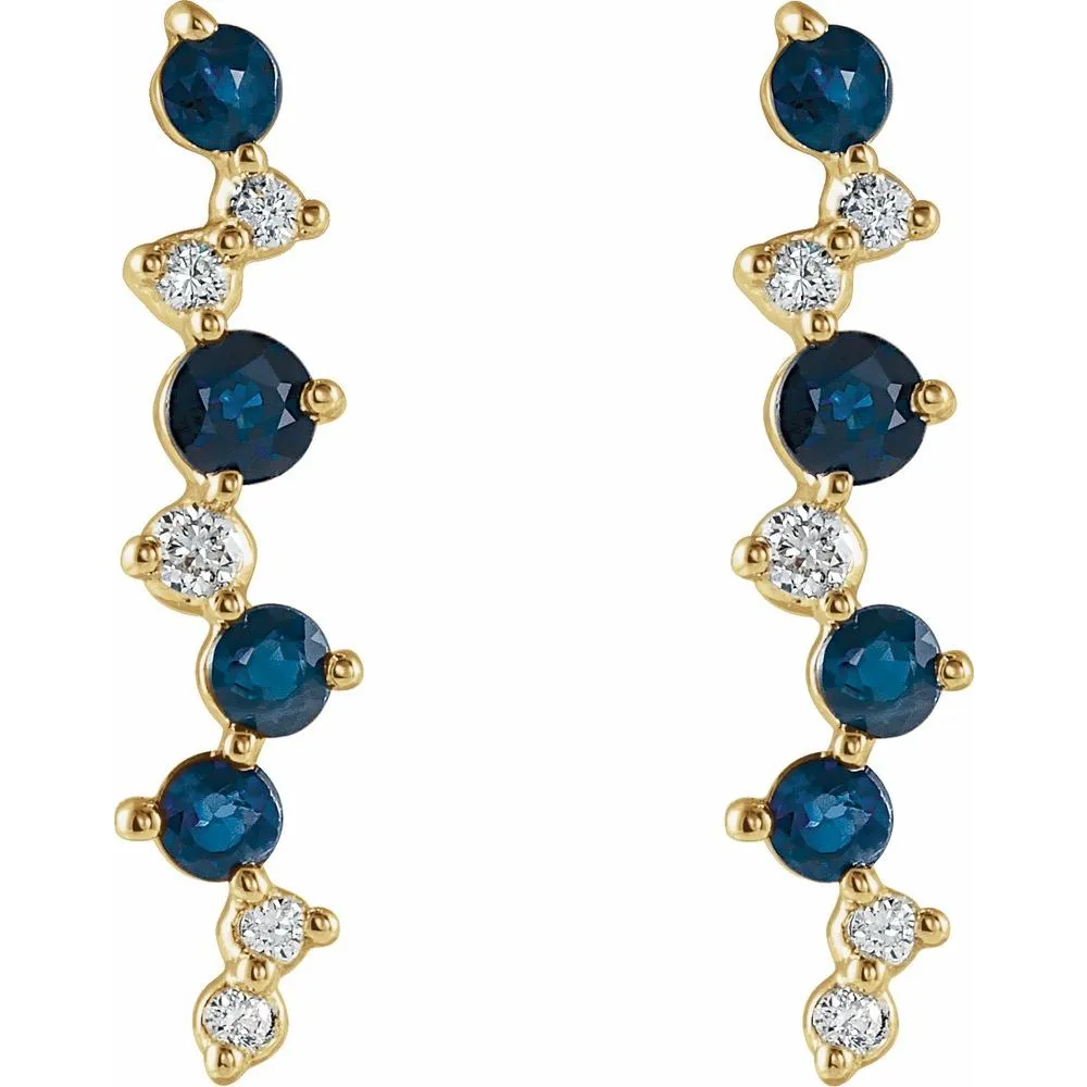 14K Yellow Gold Blue Sapphire & Diamond Earrings – 1/10 CTW Natural Elegance