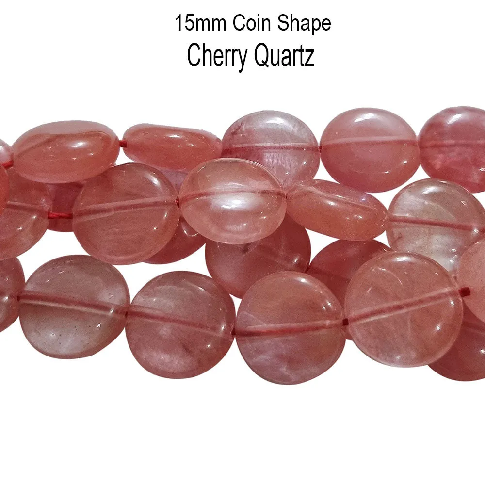 15mm Coin Cherry Quartz About 26 beads