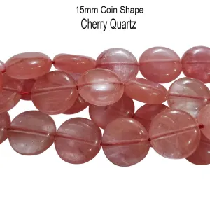 15mm Coin Cherry Quartz About 26 beads