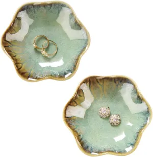 2PCS Ring Holder Dish, Small Key Bowl, Ceramic Trinket Tray Jewelry Dish Organizing Necklace Earrings for Mom Friend Sister, All Jewelries Are NOT Included. Crystal Green.