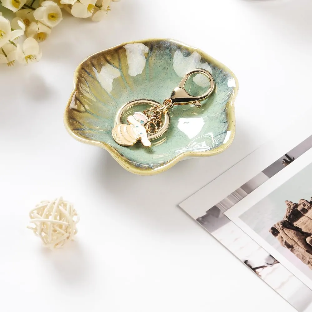 2PCS Ring Holder Dish, Small Key Bowl, Ceramic Trinket Tray Jewelry Dish Organizing Necklace Earrings for Mom Friend Sister, All Jewelries Are NOT Included. Crystal Green.