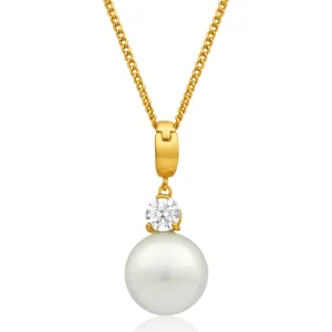 9ct Alluring Yellow Gold Cubic Zirconia   Simulated Pearl Pendant