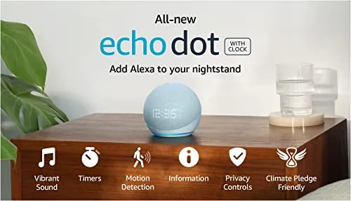 All-New Echo Dot (5th Gen, 2022 release) with clock | Smart speaker with clock and Alexa | Cloud Blue