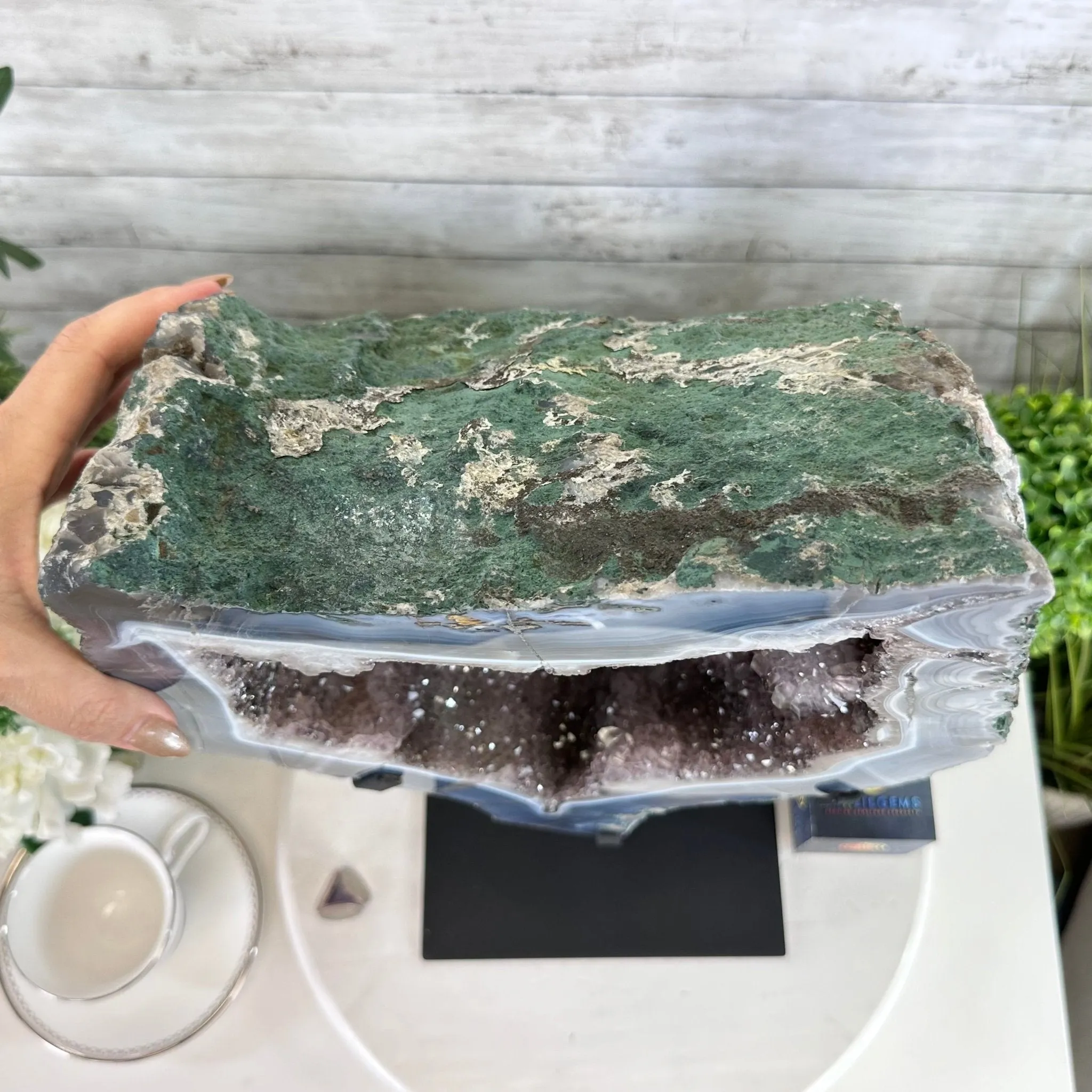 Amethyst Cluster on a Metal Base, 32.4 lbs & 18" Tall #5491-0104