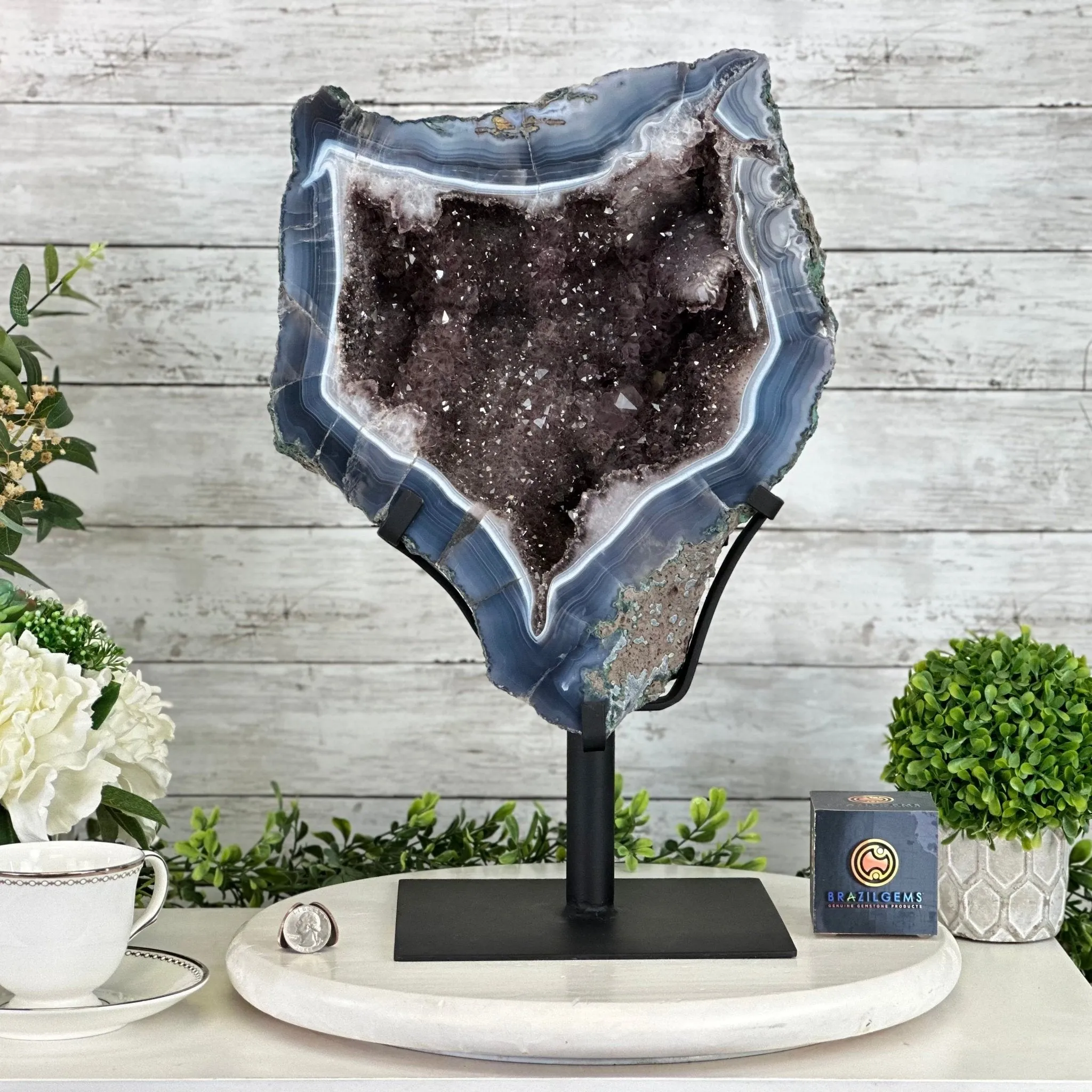 Amethyst Cluster on a Metal Base, 32.4 lbs & 18" Tall #5491-0104