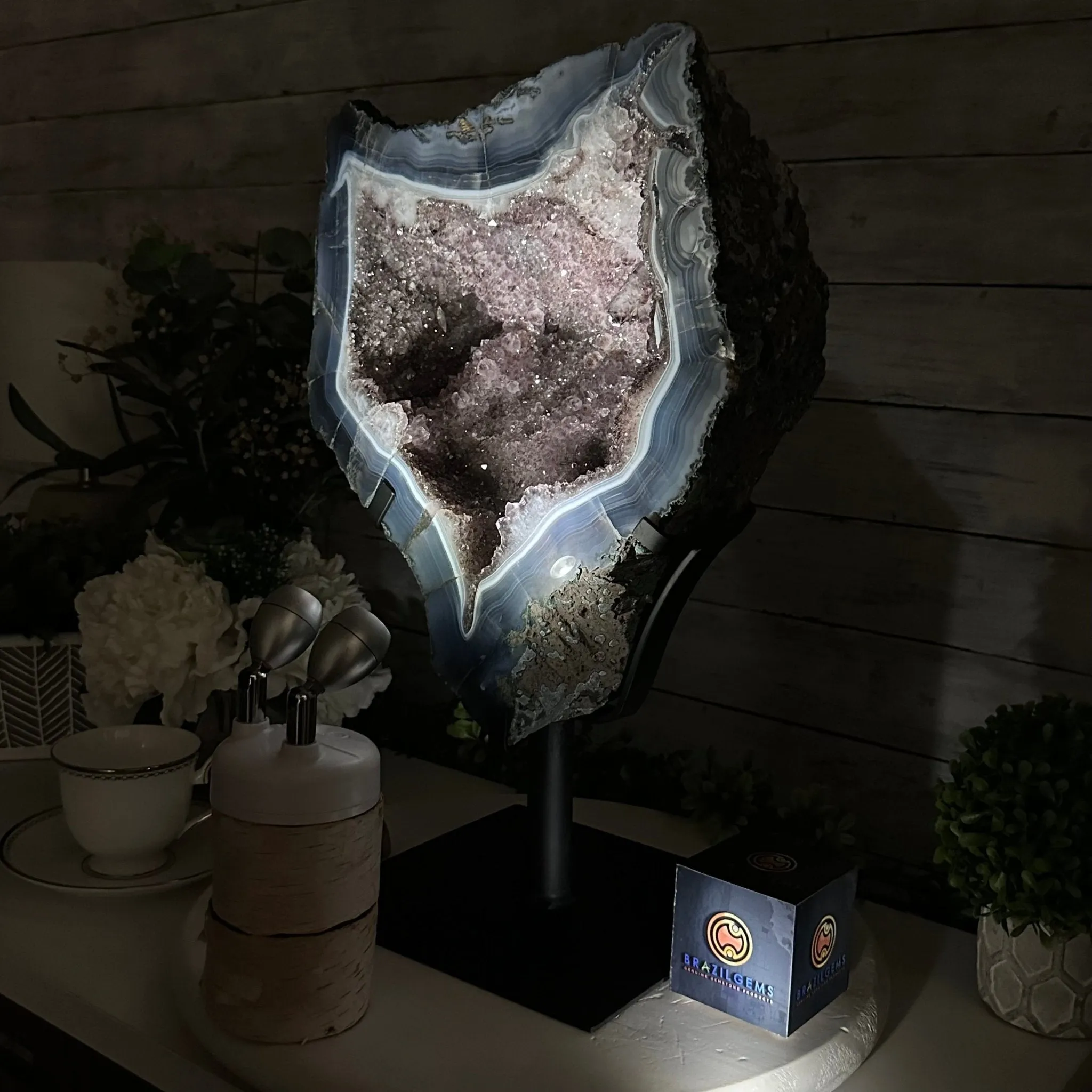 Amethyst Cluster on a Metal Base, 32.4 lbs & 18" Tall #5491-0104