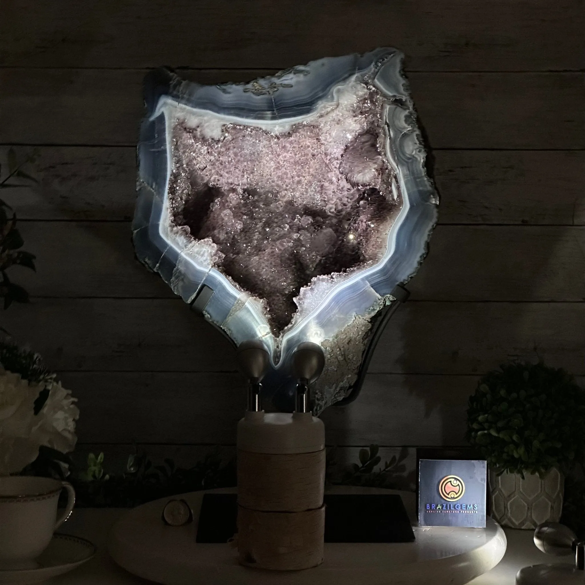 Amethyst Cluster on a Metal Base, 32.4 lbs & 18" Tall #5491-0104