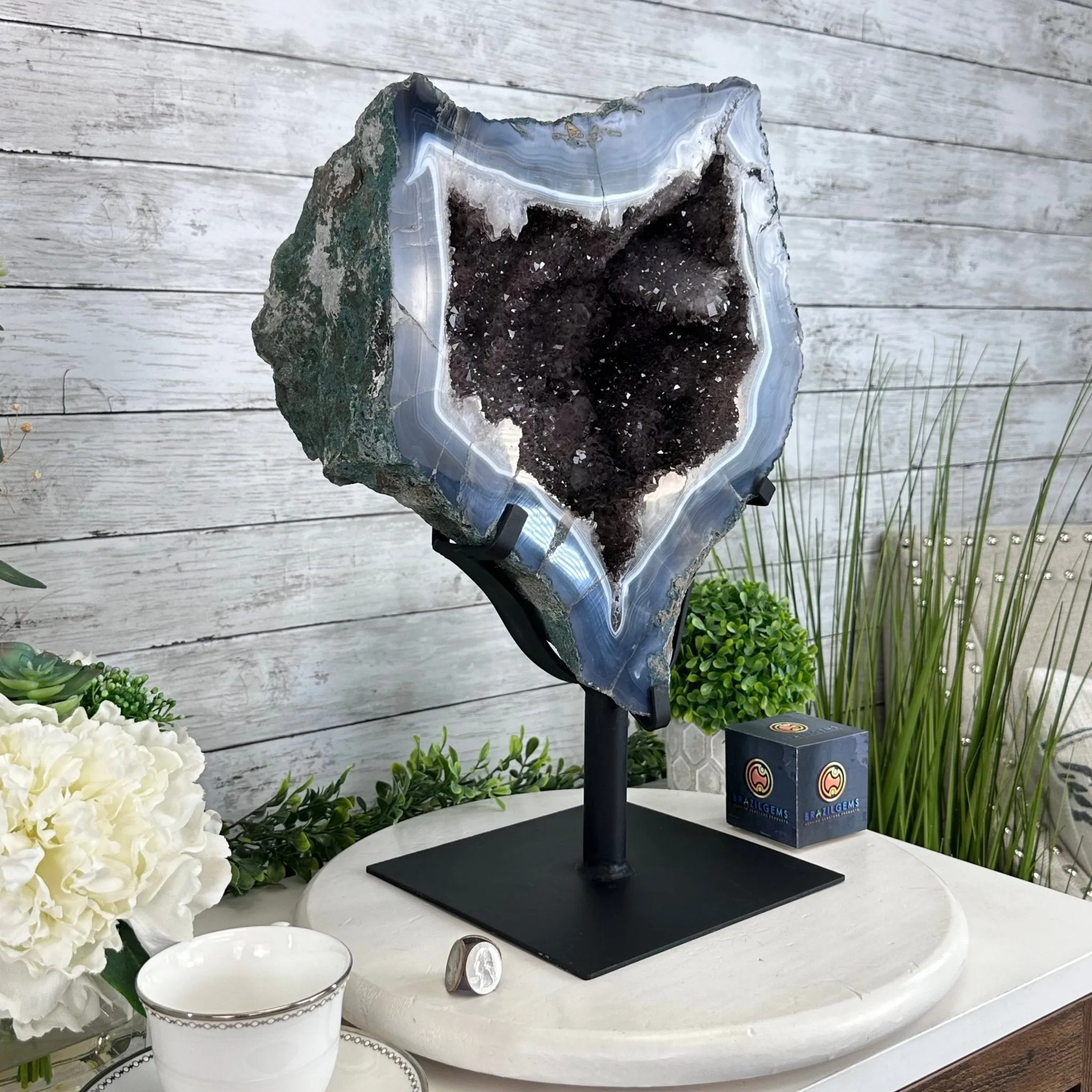 Amethyst Cluster on a Metal Base, 32.4 lbs & 18" Tall #5491-0104