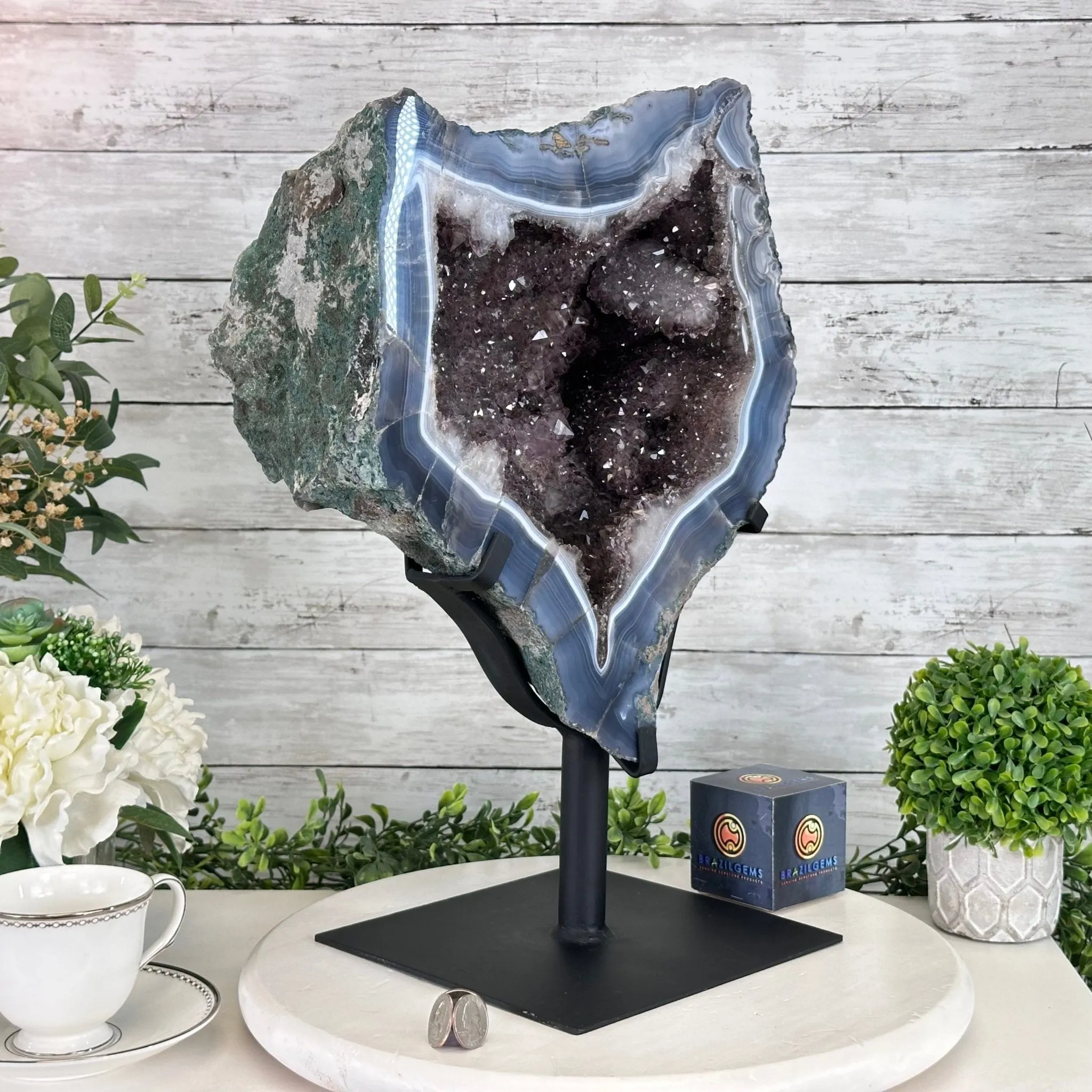 Amethyst Cluster on a Metal Base, 32.4 lbs & 18" Tall #5491-0104
