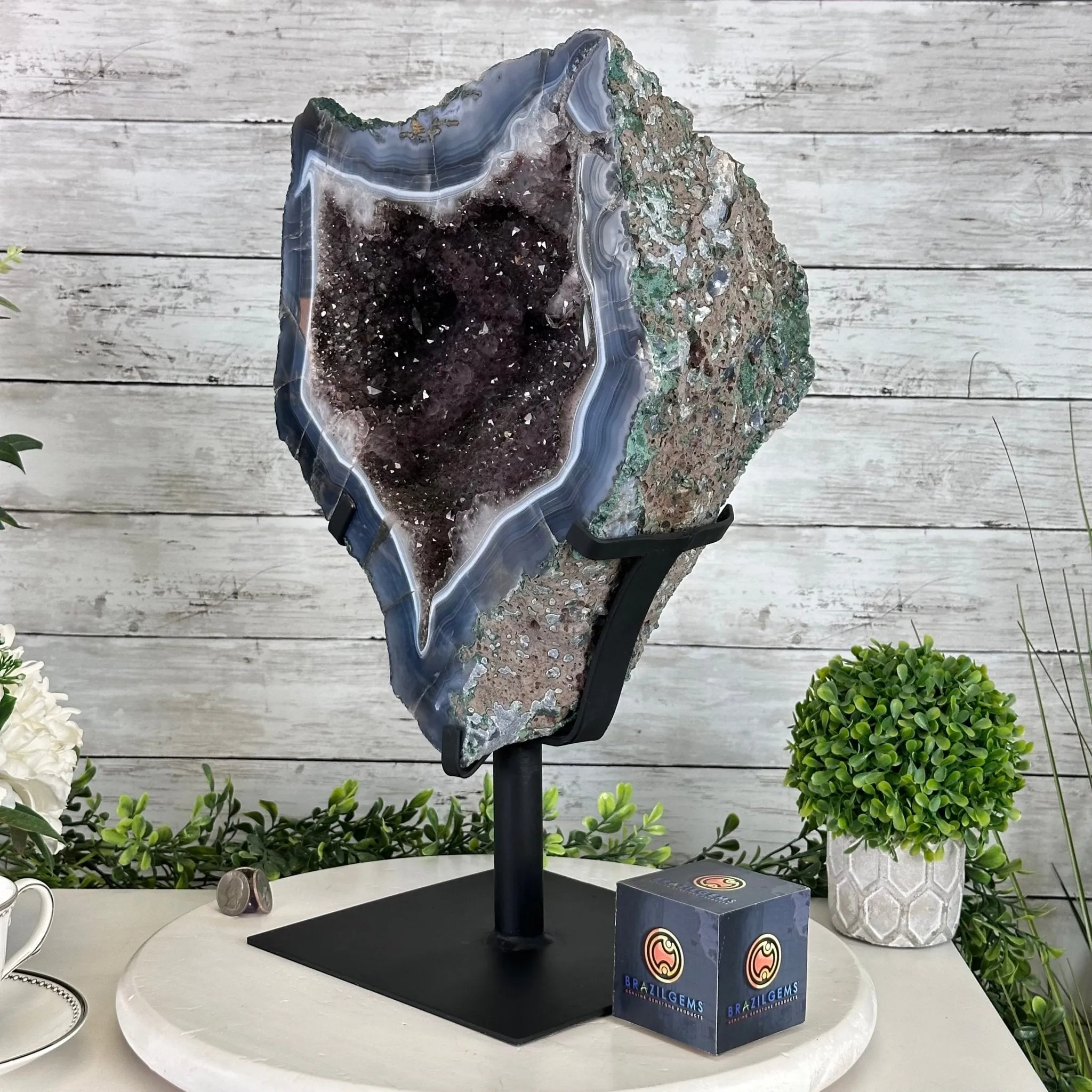 Amethyst Cluster on a Metal Base, 32.4 lbs & 18" Tall #5491-0104
