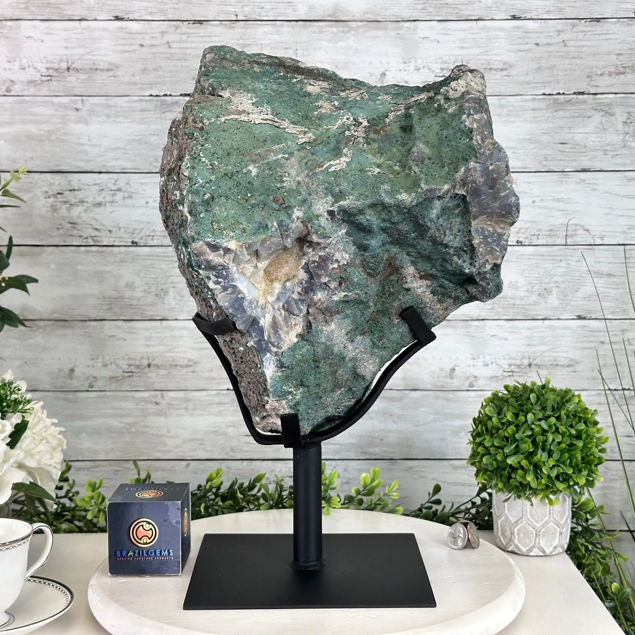 Amethyst Cluster on a Metal Base, 32.4 lbs & 18" Tall #5491-0104