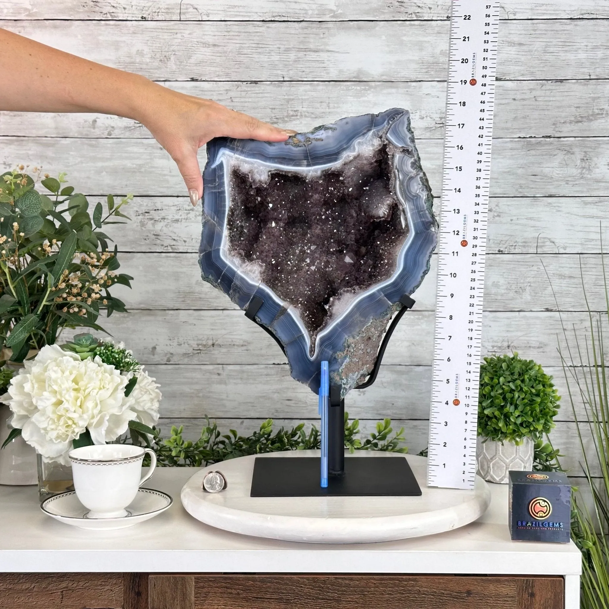 Amethyst Cluster on a Metal Base, 32.4 lbs & 18" Tall #5491-0104