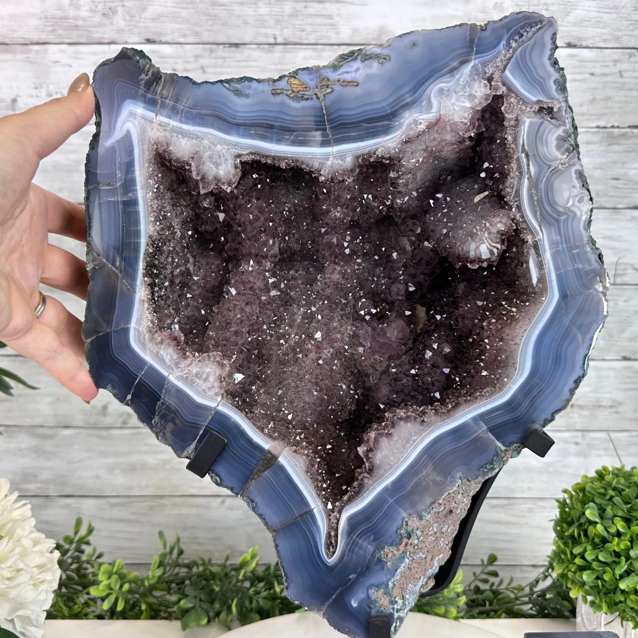 Amethyst Cluster on a Metal Base, 32.4 lbs & 18" Tall #5491-0104