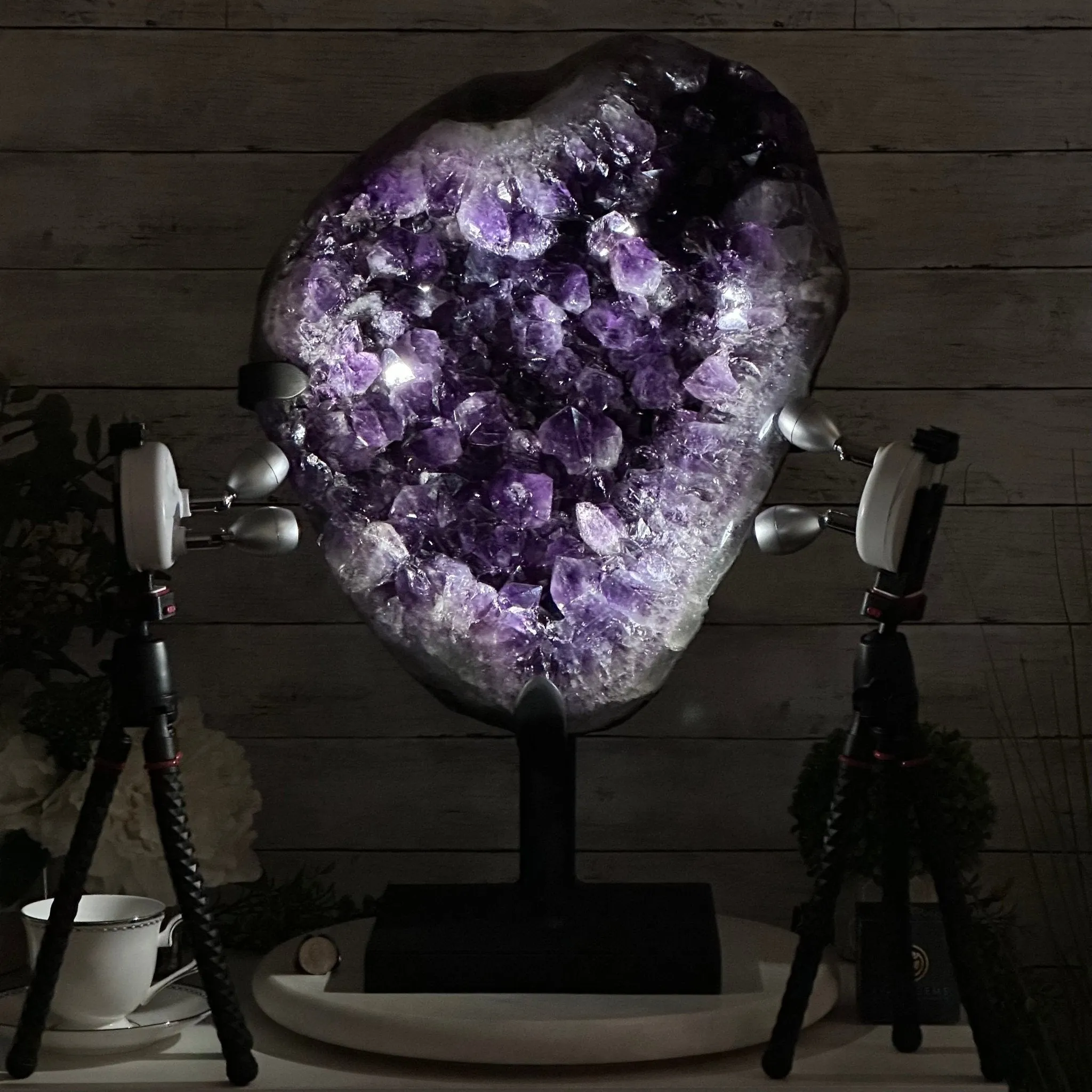Amethyst Cluster on a Metal Base, 74.3 lbs & 23.5" Tall, #5491-0151