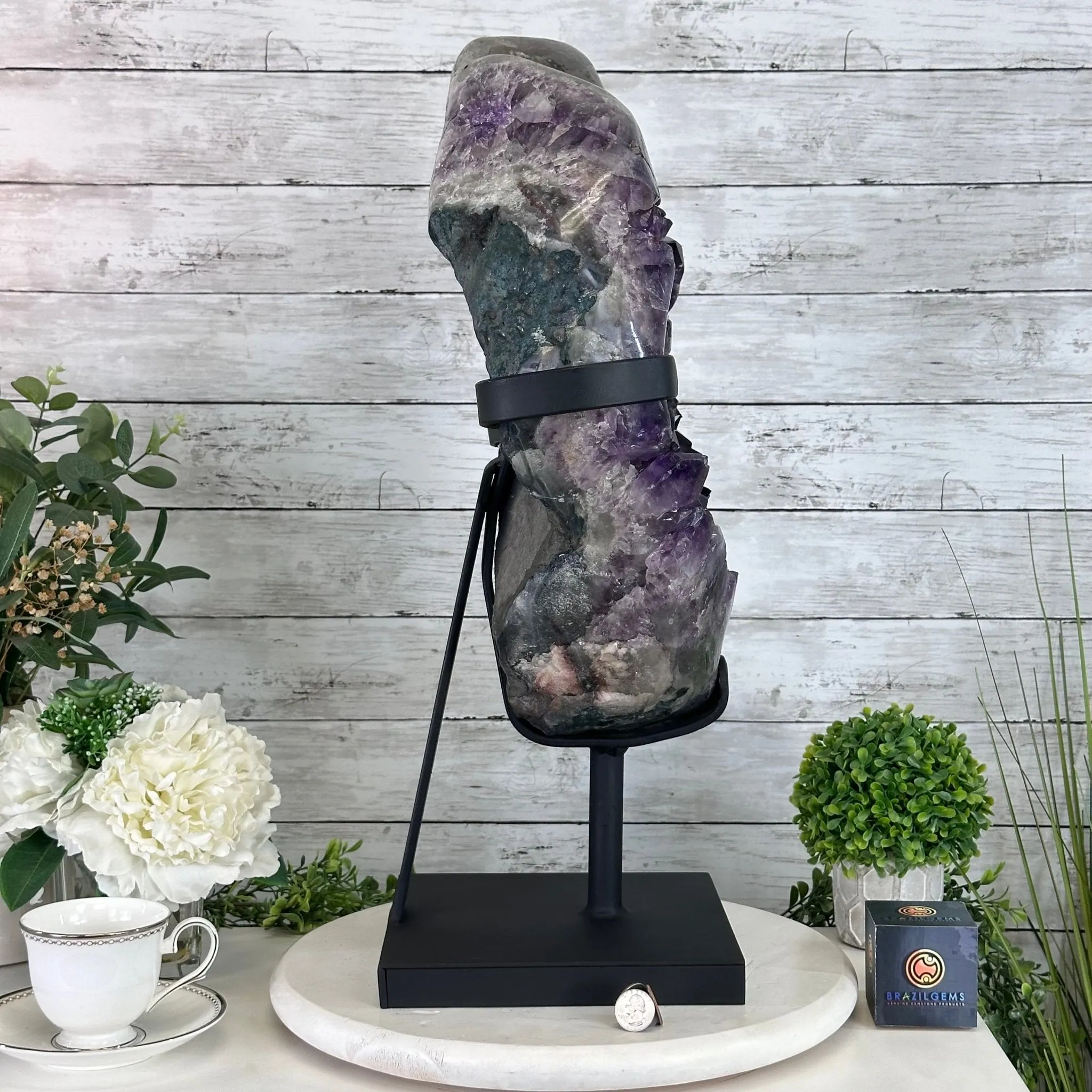 Amethyst Cluster on a Metal Base, 74.3 lbs & 23.5" Tall, #5491-0151