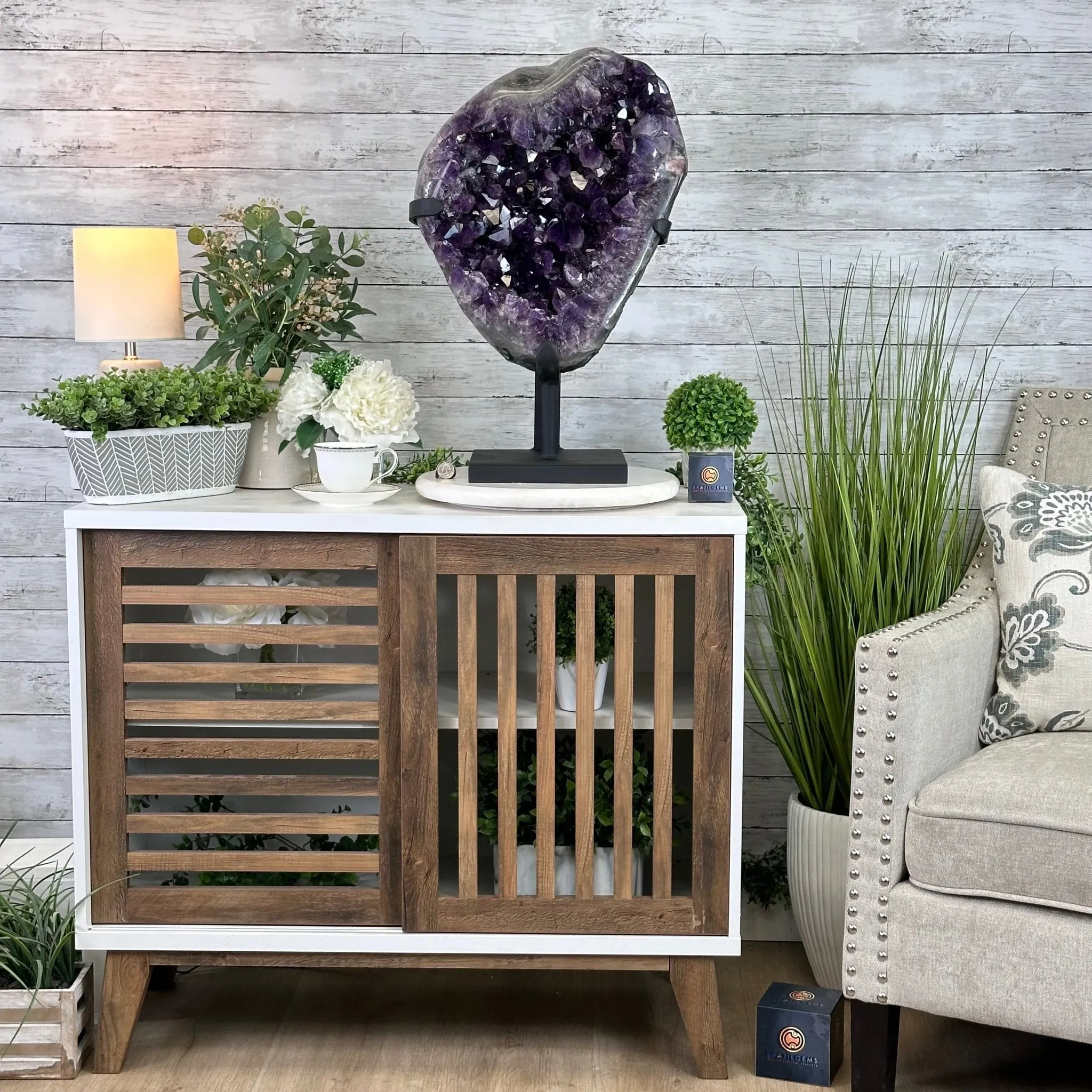 Amethyst Cluster on a Metal Base, 74.3 lbs & 23.5" Tall, #5491-0151