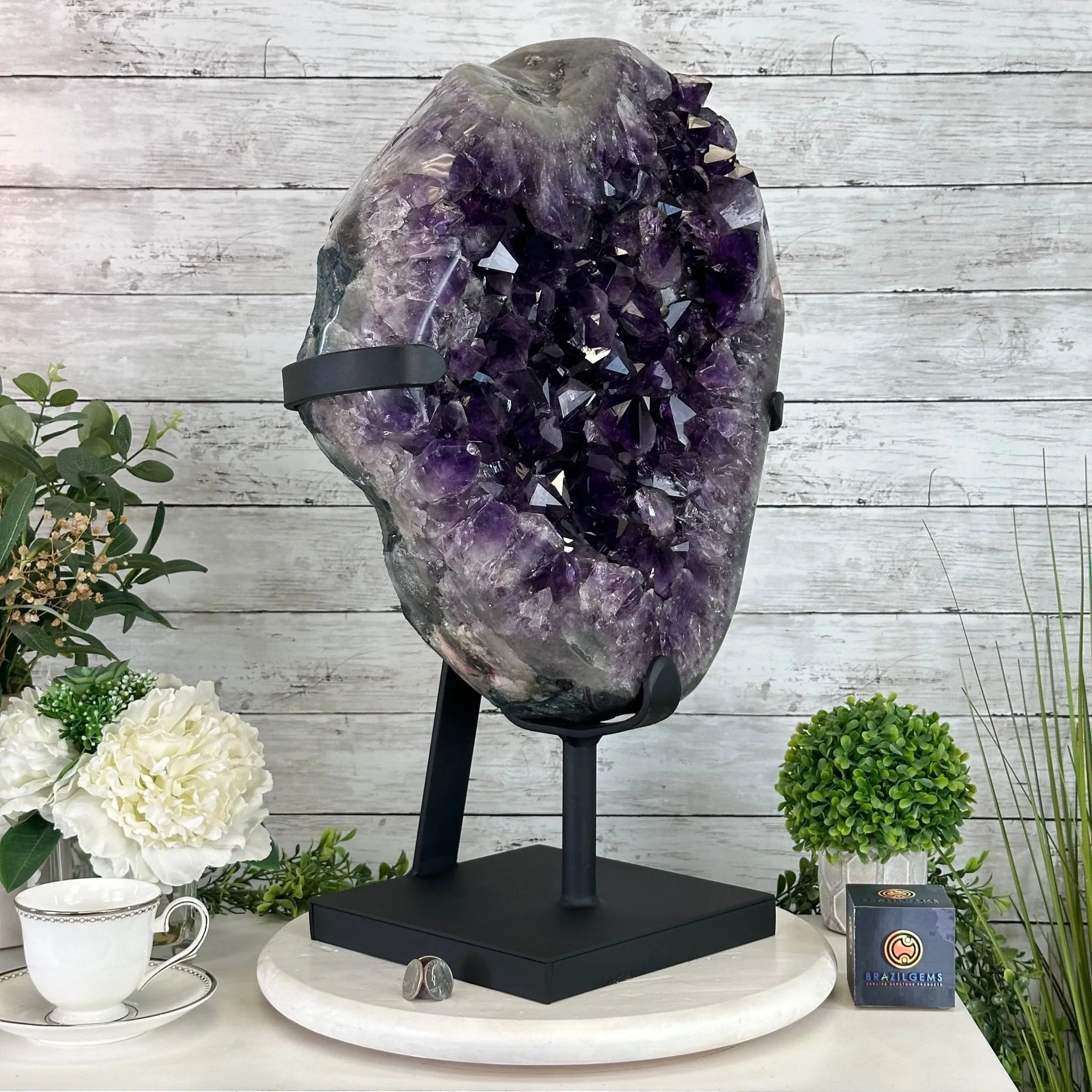 Amethyst Cluster on a Metal Base, 74.3 lbs & 23.5" Tall, #5491-0151