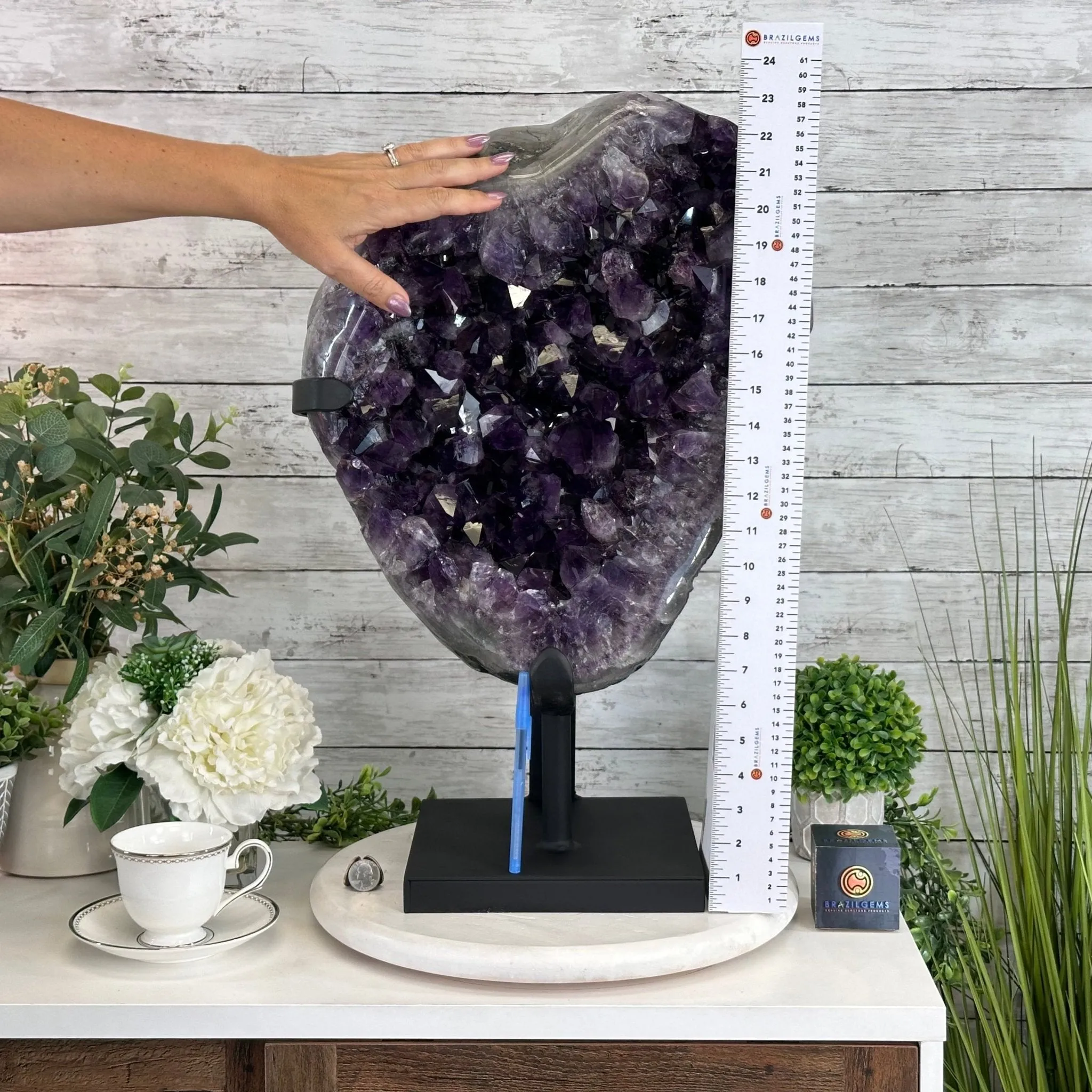 Amethyst Cluster on a Metal Base, 74.3 lbs & 23.5" Tall, #5491-0151