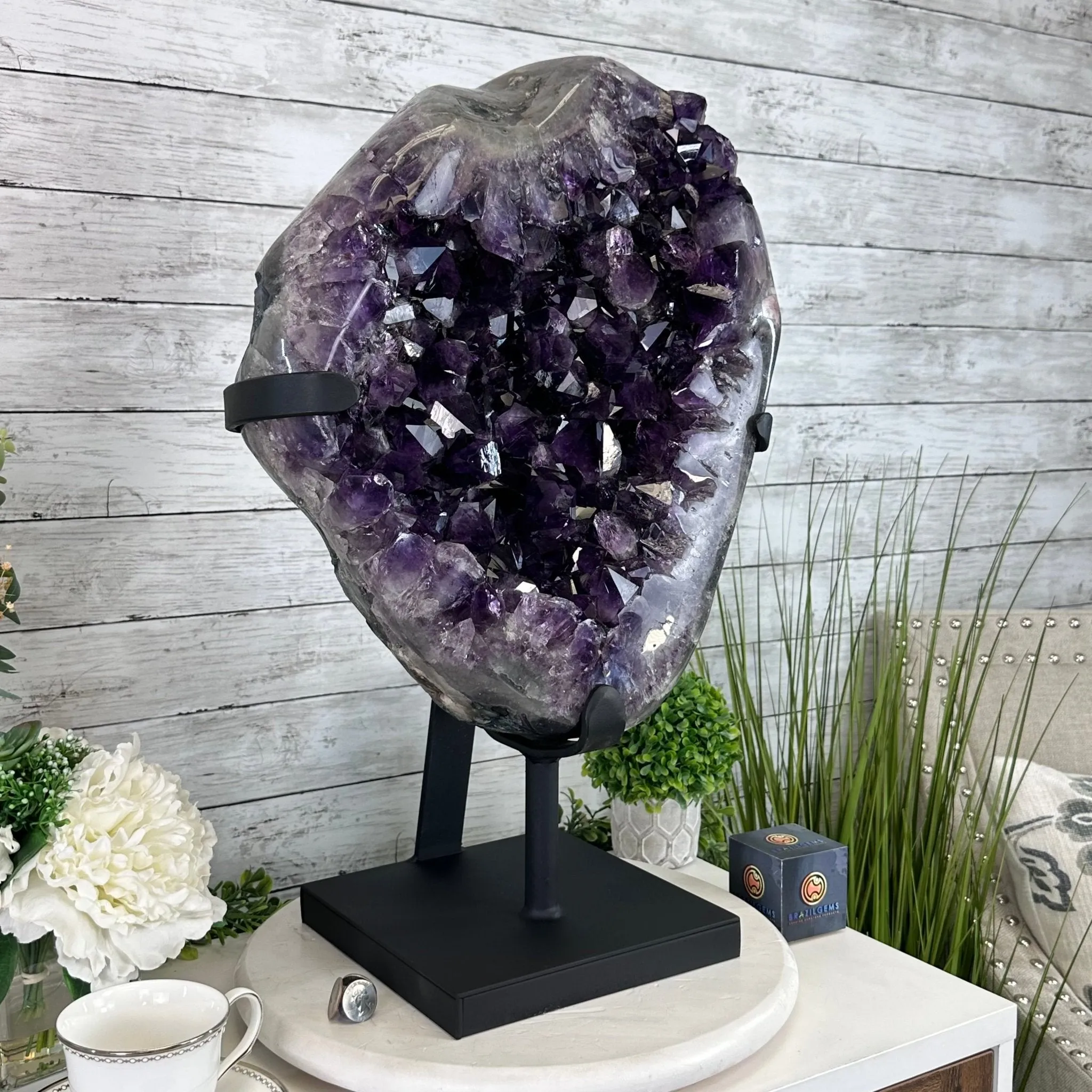 Amethyst Cluster on a Metal Base, 74.3 lbs & 23.5" Tall, #5491-0151