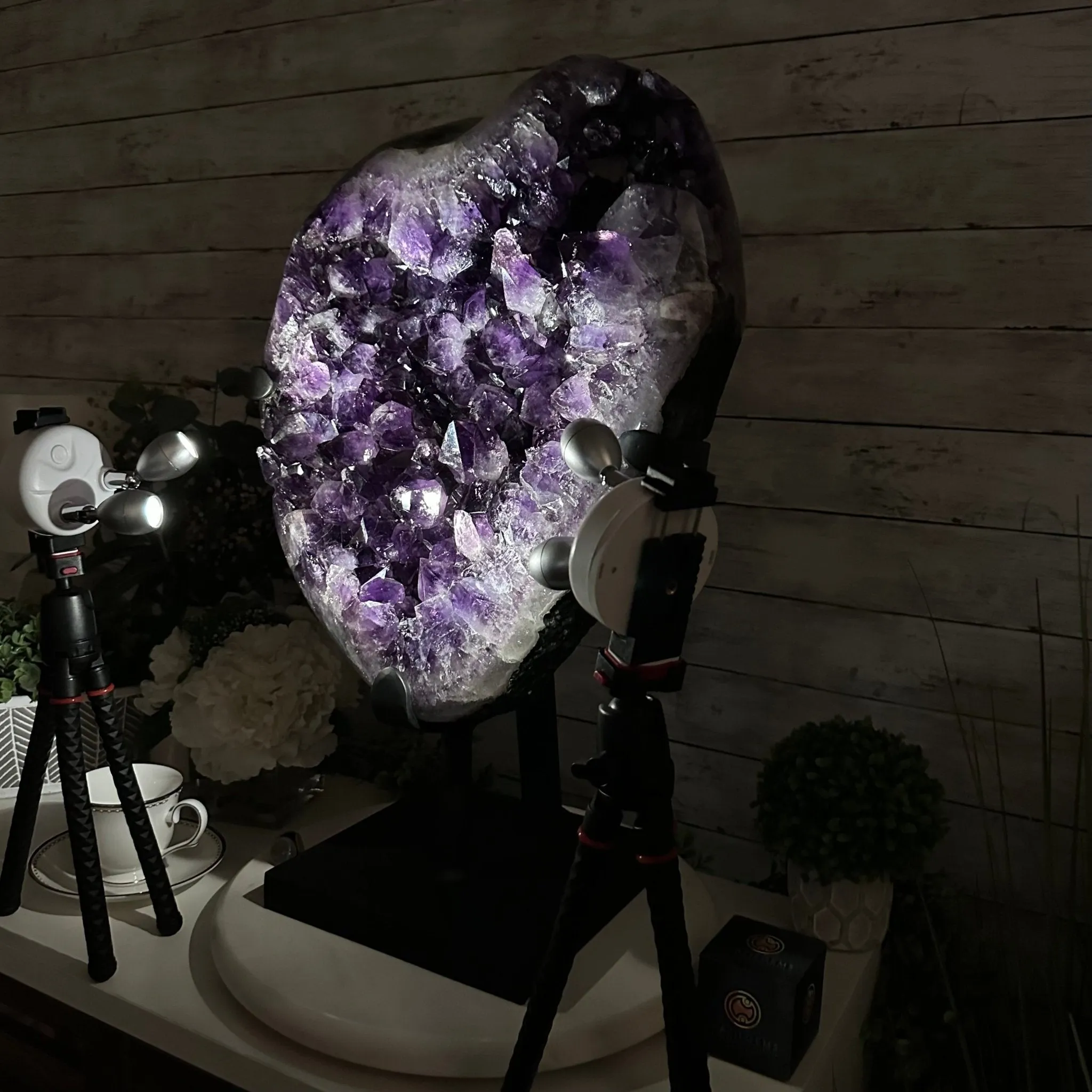 Amethyst Cluster on a Metal Base, 74.3 lbs & 23.5" Tall, #5491-0151