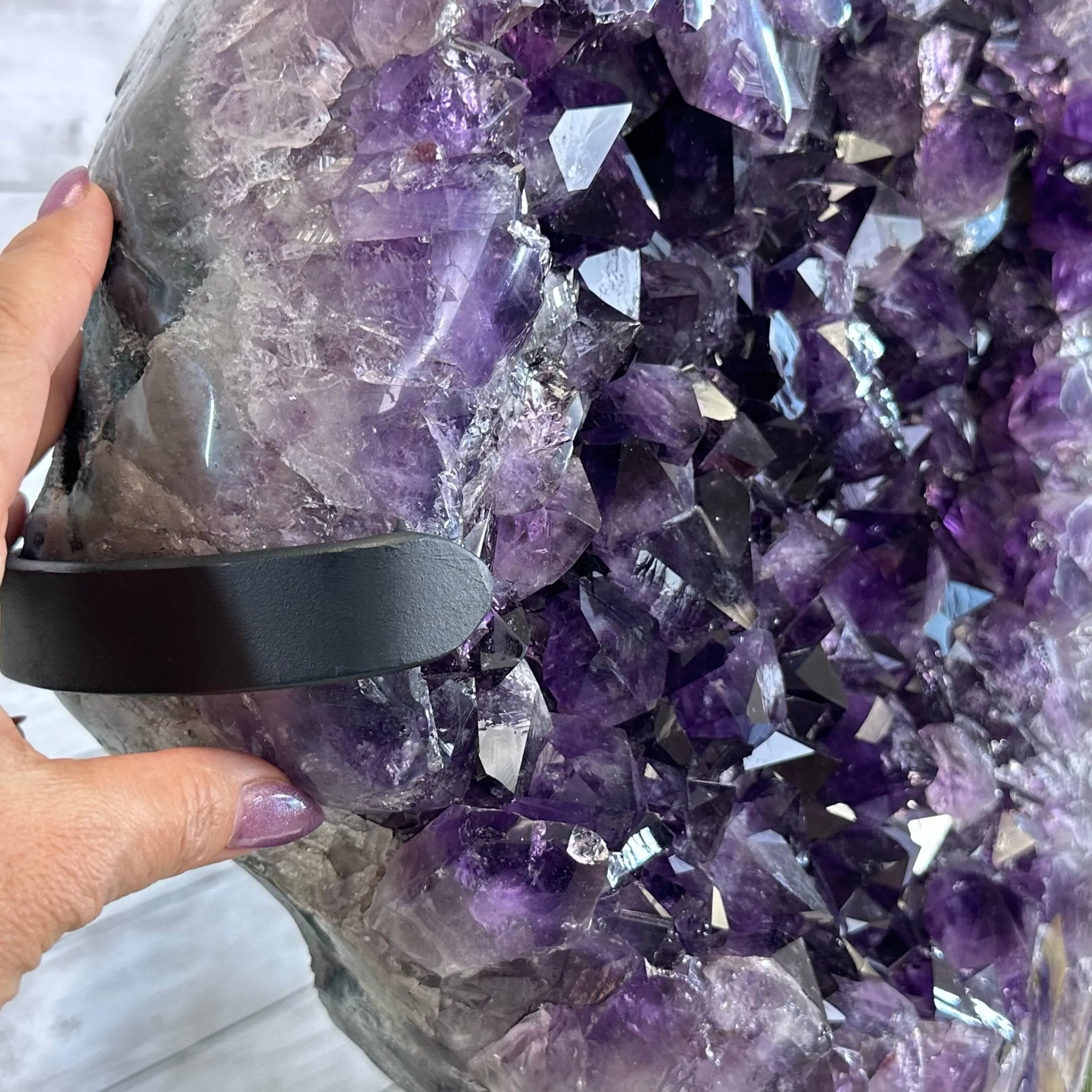 Amethyst Cluster on a Metal Base, 74.3 lbs & 23.5" Tall, #5491-0151