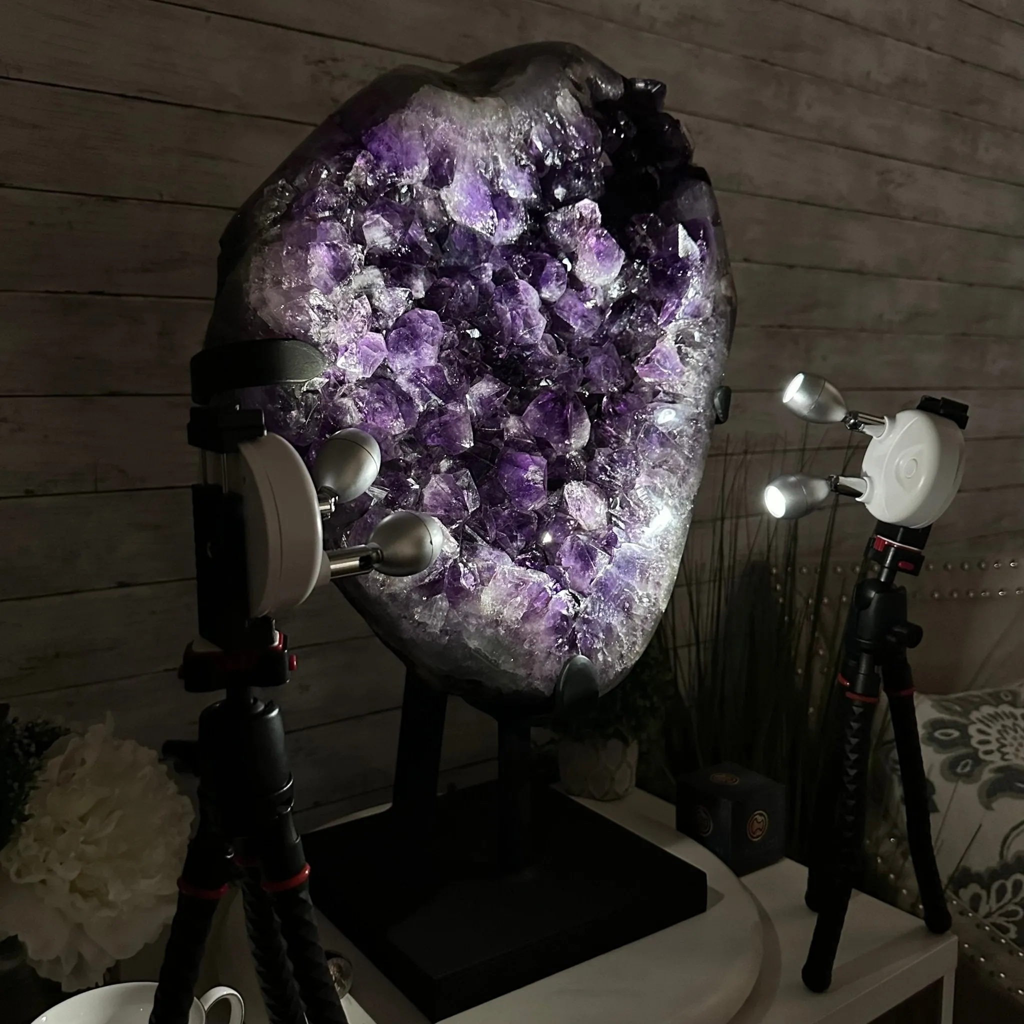Amethyst Cluster on a Metal Base, 74.3 lbs & 23.5" Tall, #5491-0151