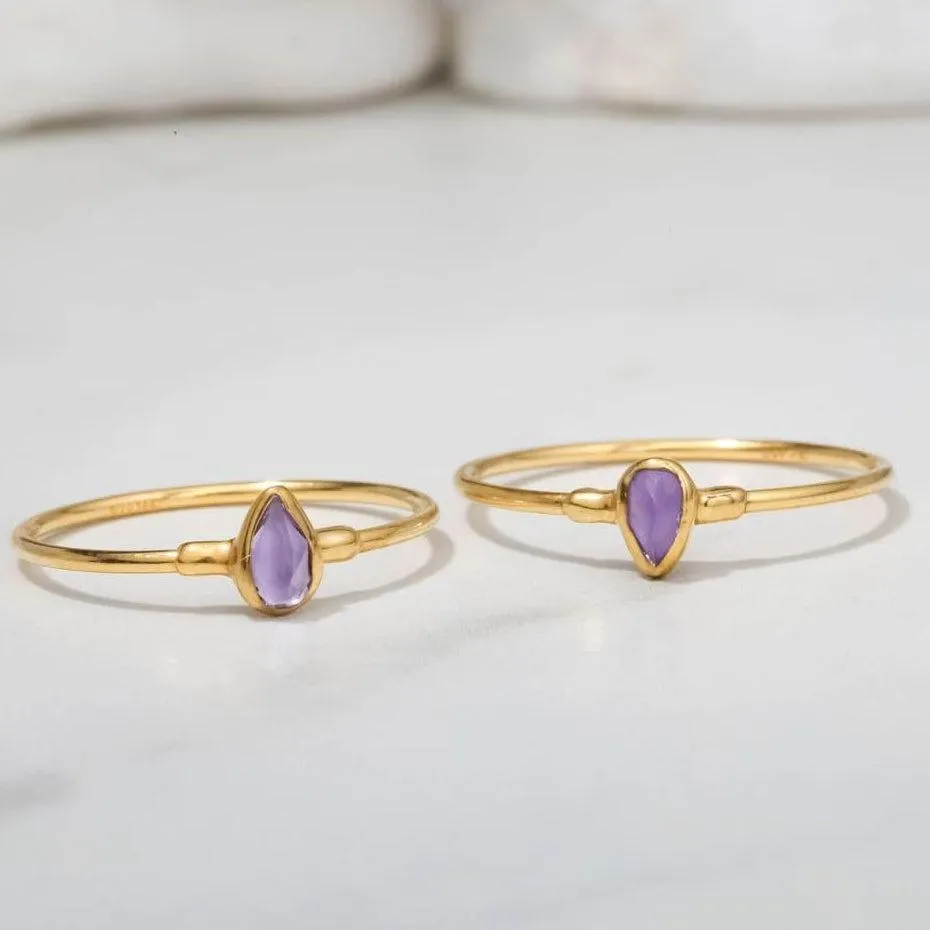 Amethyst Dainty Pear Ring