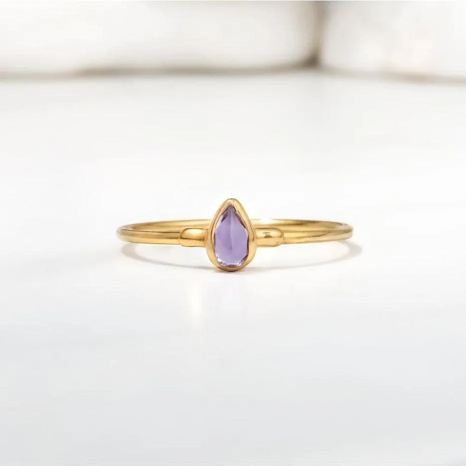Amethyst Dainty Pear Ring