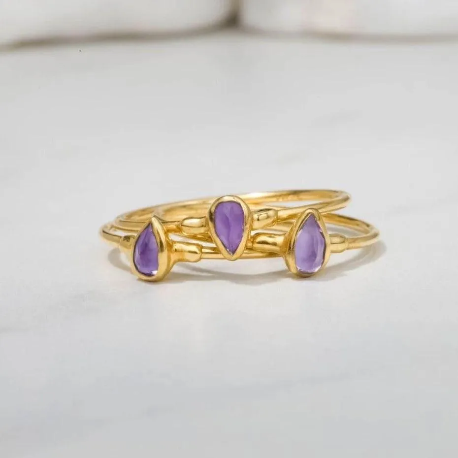 Amethyst Dainty Pear Ring