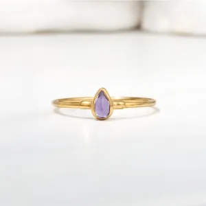 Amethyst Dainty Pear Ring