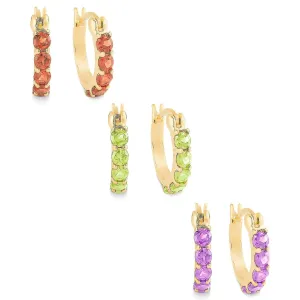 Amethyst, Peridot, Garnet Gemstone 3 Hoop Set