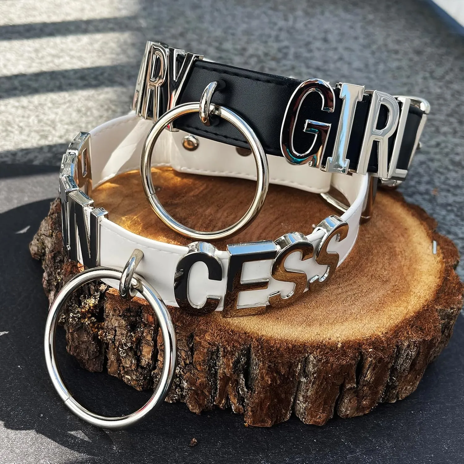 Black O-ring Choker Necklace For Women, Soft Vegan Leather Collar With Large Alloy Letters, Punk Gothic Letter Choker Collar