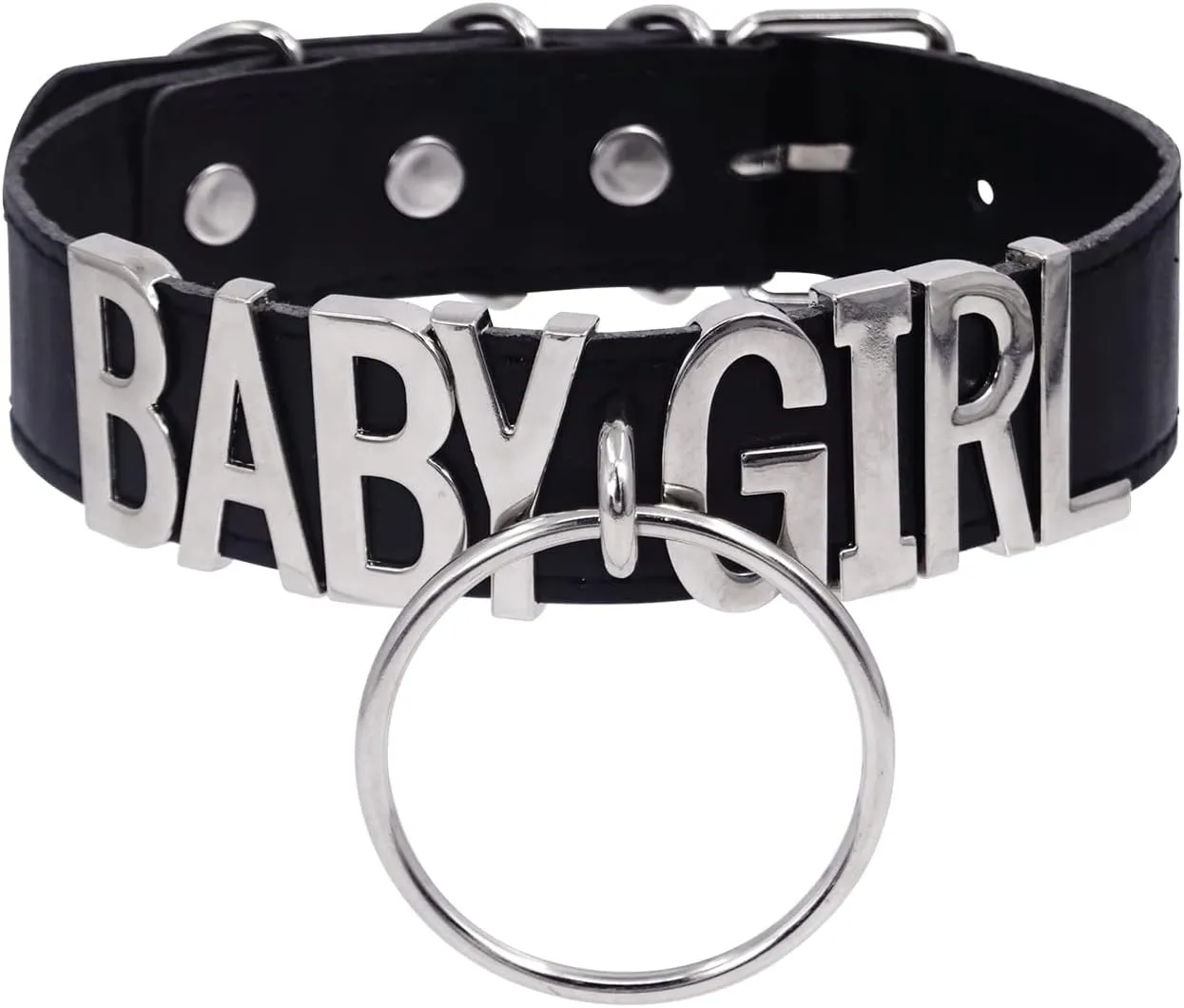 Black O-ring Choker Necklace For Women, Soft Vegan Leather Collar With Large Alloy Letters, Punk Gothic Letter Choker Collar