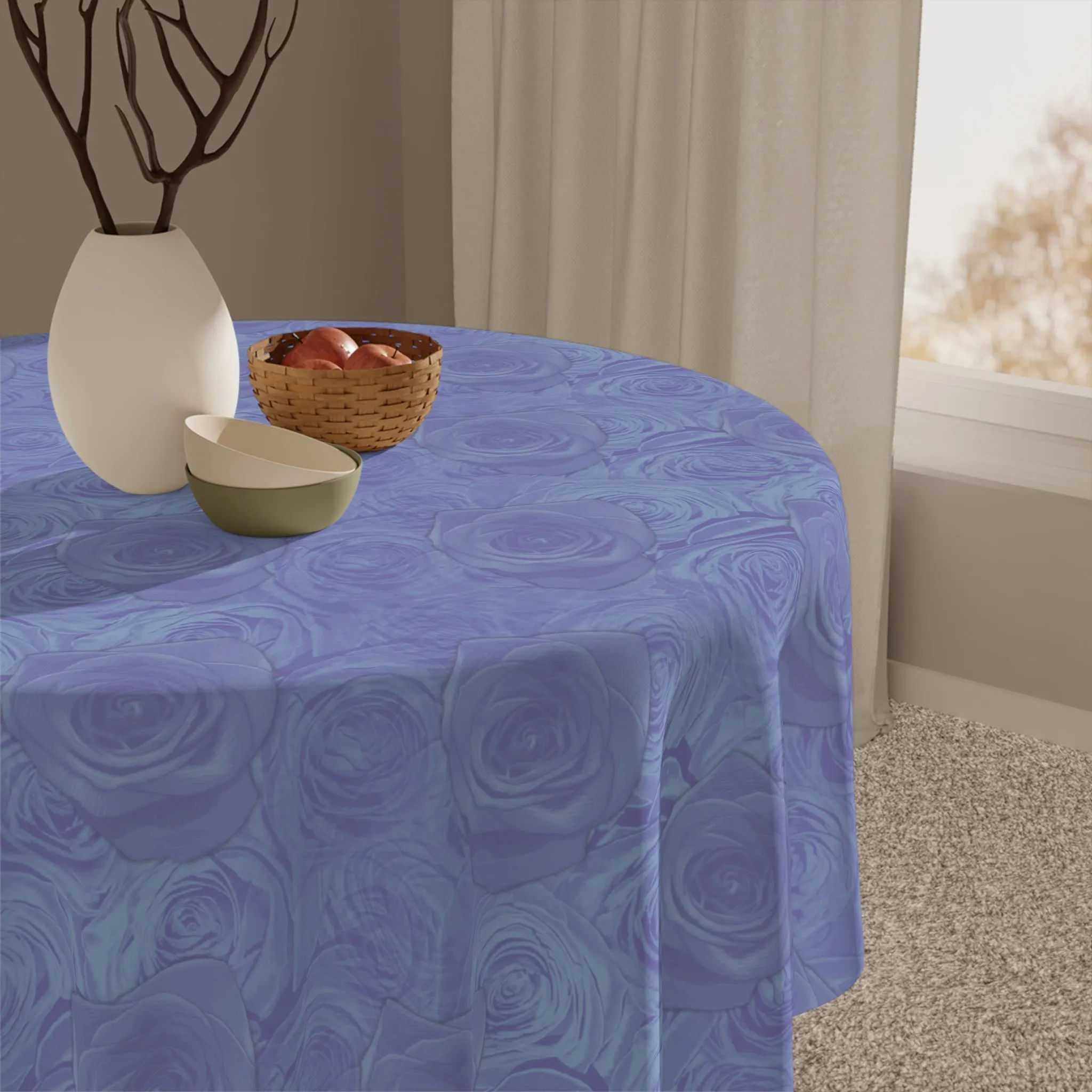 Blue Rose Tablecloth Valentines Day Anniversary Gifts for Her Floral Pattern Lovers Table Cloth