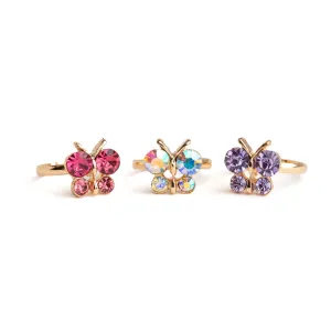 Boutique Butterfly Gem  Ring Set for kids, 3 Count