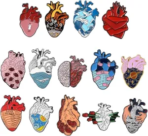 Brooch, 13 Styles Anatomical Heart Pin Kit Scientific Heart Enamel Lapel Pins Set Unisex