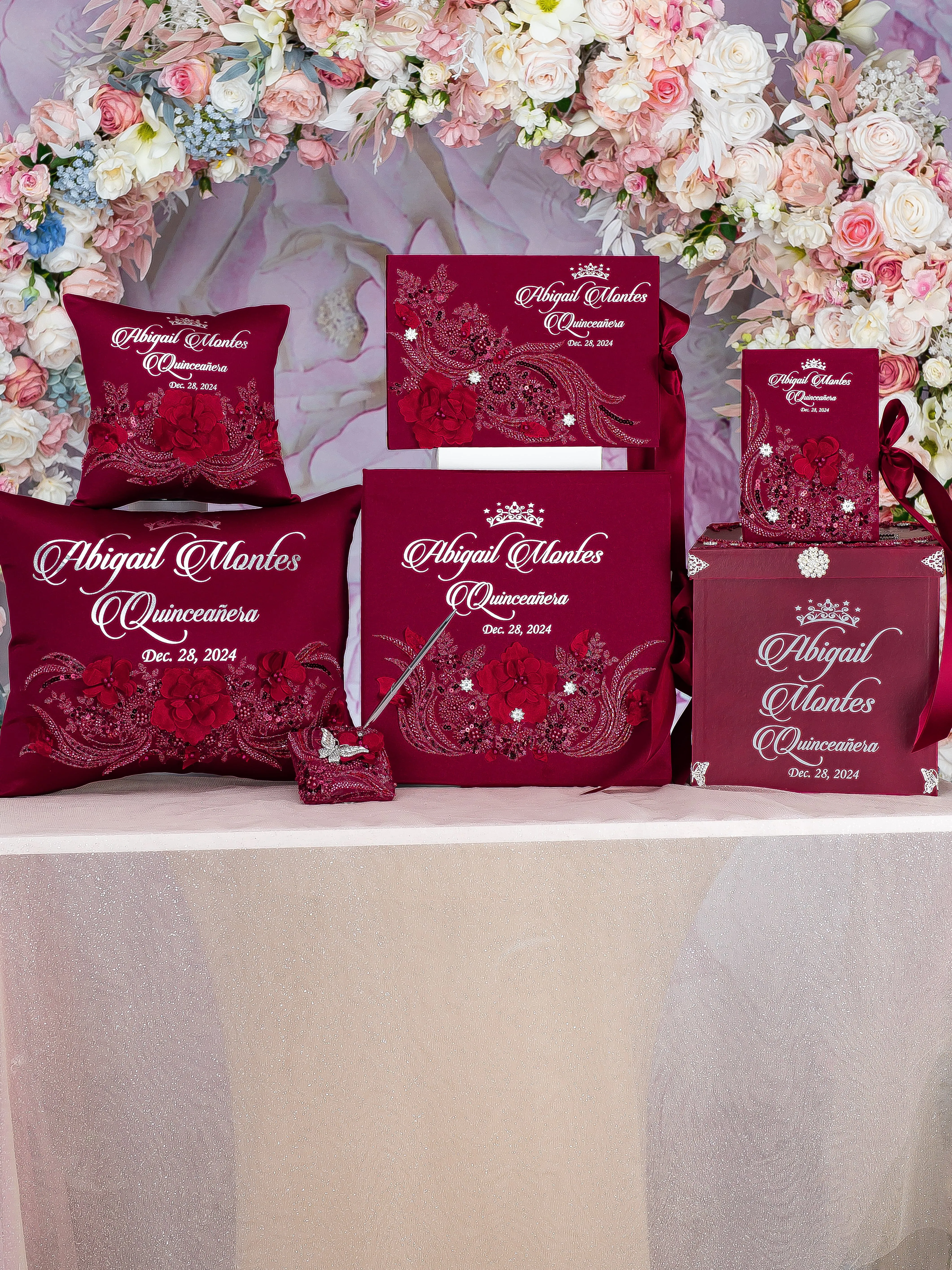 Burgundy Silver Quinceanera package 2