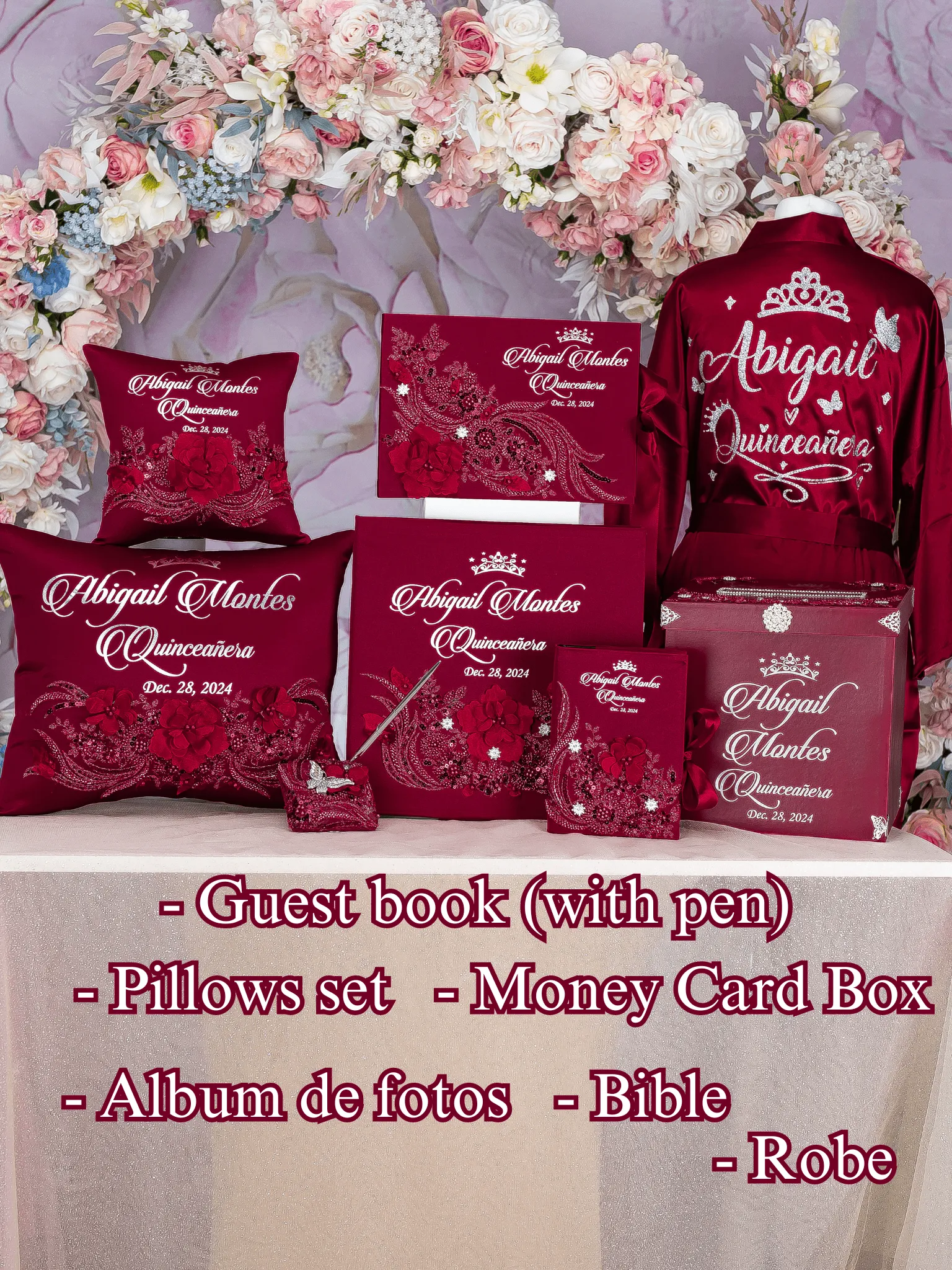 Burgundy Silver Quinceanera package 2