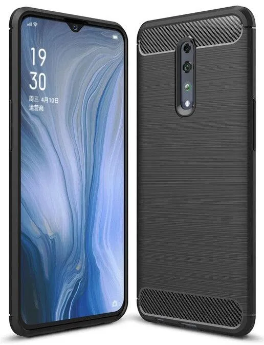 Carbon fibre / Brushed Metal Design Case Gel Skin Brushed Metal Effect For Oppo Reno3