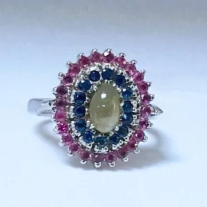 Cat's Eye Chrysoberyl and Sapphire Cocktail Ring