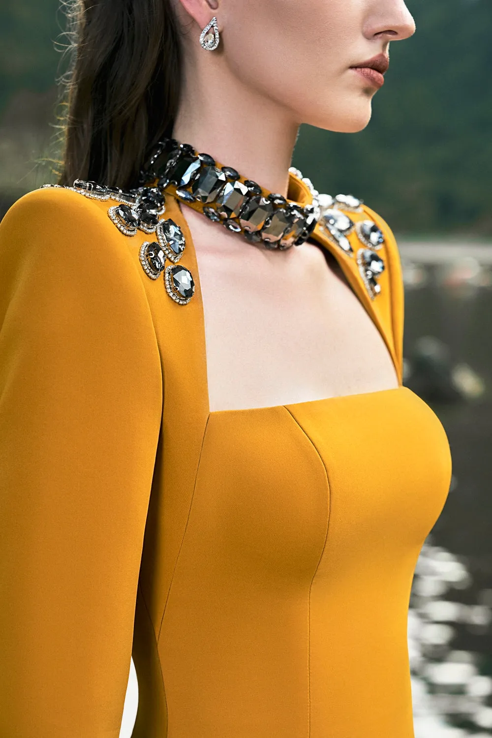 Choker Shoulder Stone Embellished Dress